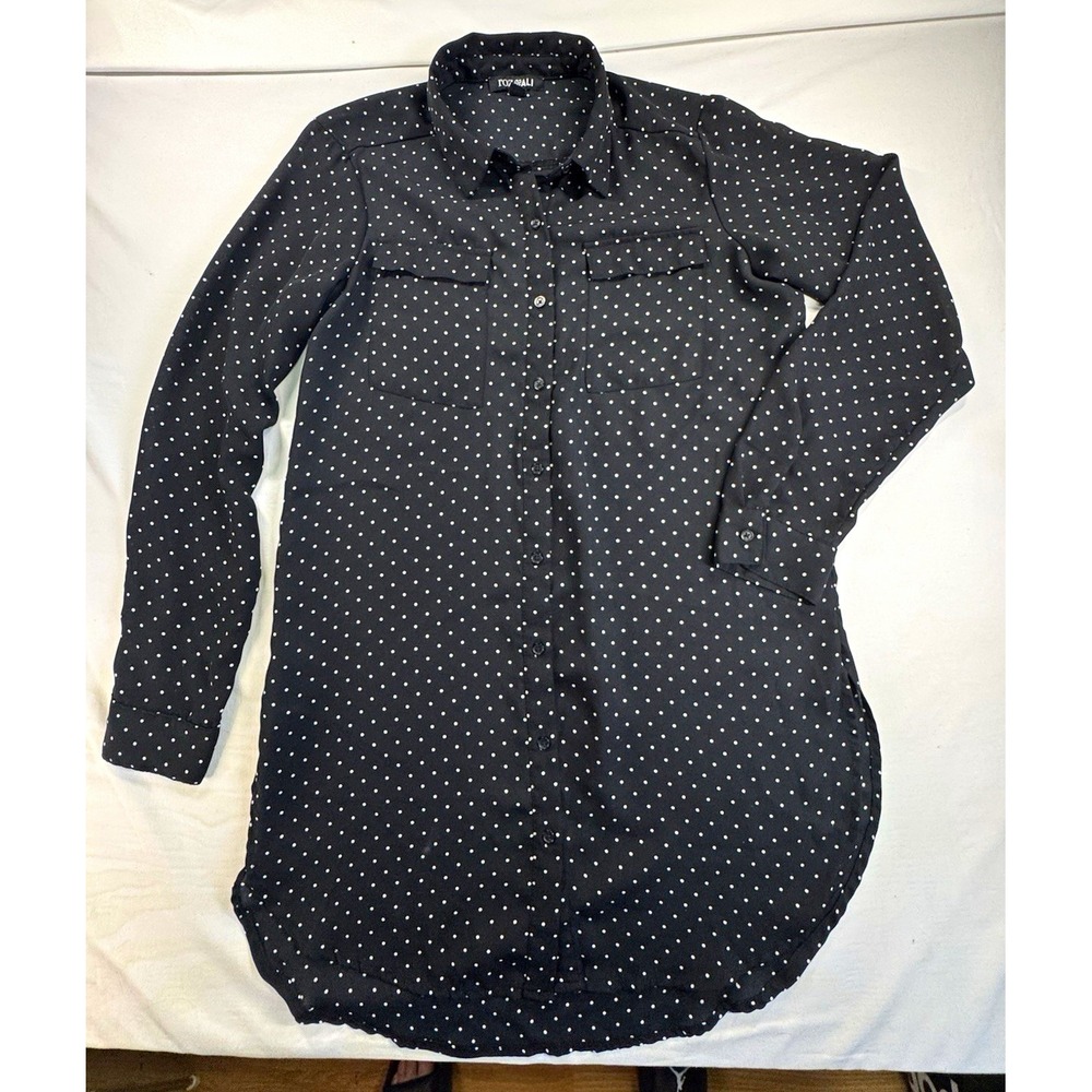 Roz & Ali Women's Black White Polka Dot Chiffon Collared Blouse, Size S